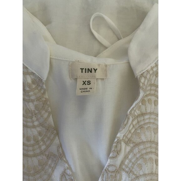 Anthropologie x TINY White Tan Embroidered Tie Waist Sleeveless Tunic Top Size X - Picture 7 of 8